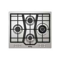 Встраиваемая варочная панель Korting/ Газ,  Steel Pro, 60x51 см, газовая, независимая, ромбовидное расположение конфорок, электроподжиг, газ-контроль, чугунные решетки, адаптер для WOK-конфорки, нержавеющая сталь