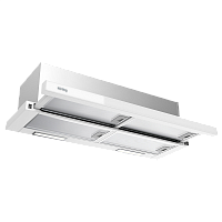 KHP9815GW Встраиваемая вытяжка Korting/ Встраиваемая с выдвижным экраном, ширина 90 см, 3 режима, механическое (клавишное) управление, 800 м3/ч., алюминиевые жировые фильтры, LED освещениe - 2 лампы, ур.шума 59дб, панель - белое стекло (обработка - фасет)