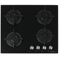 Газовая варочная панель HOMSair/ Газовая варочная панель HOMSair HGG641BK, механическое управление, 4 конфорки, мощность конфорок 1000, 1700, 1700, 2600, автоподжиг, газ-контроль, WOK, жиклеры,Итальянские горелки SABAF, французские жиклеры SOURDALLION, цв