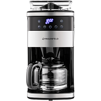 MF-723S Кофемашина капельного типа MAUNFELD/ Кофемашина капельного типа MAUNFELD MF-723S, мощность 1050 Вт, 8 степеней помола, таймер, отсрочка запуска, дисплей, регулировка крепости кофе, режим подогрева, объем кофейника 1,5 л , цвет нержавеющая сталь