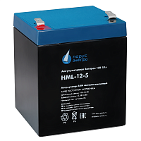 HML-12-5 Battery Parus Electro, professional series HML-12-5, voltage 12V, capacity 5.2Ah (discharge 20 hours), max. discharge current (5sec) 75A, max. charge current 2A, lead-acid type AGM, terminals F2, LxWxH 90x70x101mm., total height with terminals 10