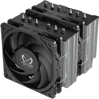 SCMR-1000 Кулер для процессора/ CPU Cooler Scythe Magoroku (280W, 4-pin PWM, 155mm, Al/Cu, 6x6mm, 2x120mm, 60.29CFM, 26.88dBA, 2000RPM, S: 1851/1700/1200/115X, AM5/AM4, silver, black)
