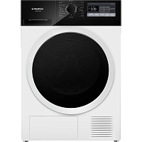 MFDM168WH03B Сушильная машина/ Сушильная машина с тепловым насосом, отдельностоящая, фронтальная, 16 режимов, максимальная загрузка 8 кг, электронное управление, дисплей, подсветка барабана, звуковой сигнал, энергоэффективность A+, цвет белый/черная панел