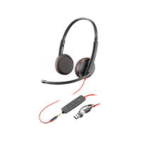 8X229A6 Гарнитура проводная/ Poly Blackwire 3225 Stereo USB-C Headset +3.5mm Plug +USB-C/A Adapter (Bulk)