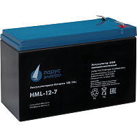 HML-12-7 Battery Parus Electro, professional series HML-12-7, voltage 12V, capacity 7.2Ah (discharge 20 hours), max. discharge current (5sec) 140A, max. charge current 2.8A, lead-acid type AGM, terminals F2, LxWxH 151x65x94mm., total height with terminals