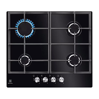 Встраиваемые газовые панели ELECTROLUX/ Газовая варочная поверхность - закаленное стекло, мощность: 8000 Вт, автоматический электроподжиг, газ-контроль, решетки: чугун, независимая установка, размеры (ШхГ): 59x52 см