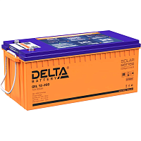 GEL12-200 Батарея DELTA серия GEL, GEL 12-200, напряжение 12В, емкость 200Ач (разряд 10 часов), макс. ток разряда (5 сек.) 1000А, макс. ток заряда 40А, свинцово-кислотная типа AGM+GEL, клеммы под болт М8, ДxШxВ 522х239х217мм., вес 64.7кг., LCD, срок служб