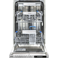 KDI45898I Встраиваемая посудомоечная машина Korting/ Полновстр., 45 см, 10 компл., Инверторный мотор, третья корзина для столовых приборов, А+++, Электронное управление, цифровой LED дисплей белого цвета Cold White, 9 программ, Программа SmartWash - 3 реж
