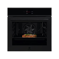 EOE9P3XT Встраиваемый духовой шкаф/ электрический с конвекцией, объем 72 л, 17 режимов, очистка паровая, 3 стекла в дверце, направляющие проволочные + телескопические (1 уровень),черное стекло и черный матовый,термозонд