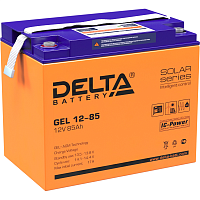 GEL12-85 Батарея DELTA серия GEL, GEL 12-85, напряжение 12В, емкость 85Ач (разряд 10 часов), макс. ток разряда (5 сек.) 750А, макс. ток заряда 17А, свинцово-кислотная типа AGM+GEL, клеммы под болт М6, ДxШxВ 260х168х219мм., вес 25.2кг., LCD, срок службы 10