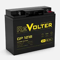 REVOLTERGP1218 Батарея REVOLTER серия GP, REVOLTER GP 1218, напряжение 12В, емкость 20.4Ач (разряд 20 часов), макс. ток разряда (5 сек.) 270А, макс. ток заряда 5.2А, свинцово-кислотная типа AGM, клеммы под гайку и болт M6, ДxШxВ 181х77х158мм., вес 5.35кг.