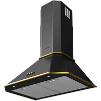 KHC6839RGN Вытяжка Korting/ Кухонная вытяжка, Настенная вытяжка, Ширина 60 см, Мощность: 850 м3/ч, 3 режима, Механическое кнопочное управление, Алюминиевые жировые фильтры, 2 LED лампы освещения, цвет - матовый черный, профиль рамок и кнопки - золото