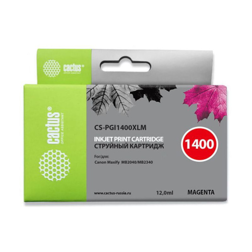 -/ Картридж струйный Cactus CS-PGI1400XLM пурпурный (12мл) для Canon MB2050/MB2350/MB2040/MB2340