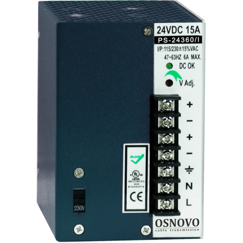 PS-24360/I Блок питания/ OSNOVO Промышленный блок питания. DC24V, 15A (360W). Диапазон входных напряжений: AC195-265V