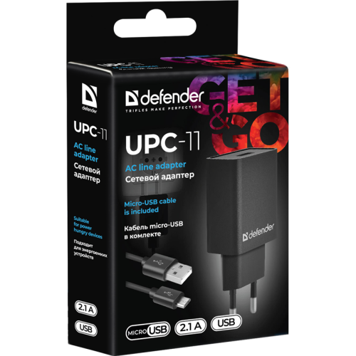83556 Defender Сетевой адаптер UPC-11 1xUSB,5V/2.1А,кабель micro-USB фото 6 83556 Defender Сетевой адаптер UPC-11 1xUSB,5V/2.1А,кабель micro-USB фото 6