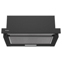Tel50B Встраиваемая телескопическая вытяжка,50 см,отвод/циркуляция,механический контроль,2 скорости работы,производительность 710 м3/ч,LED освещение, фронтальная панель-черный метал,216*500*285-470