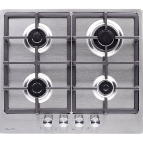 Встраиваемая варочная панель Graude/ Газ, 60 см, 4 конфорки, механическое управление, нержавеющая сталь