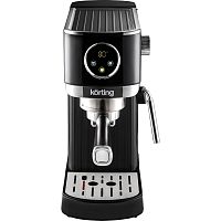 KCM1002EN Кофеварка KORTING/ Кофеварка KORTING, рожковая, отдельностоящая, давление 20 бар, сенсорное управление, объем резервуара для воды 1.2 л, защита от перегрева, таймер, подогрев чашек, вспениватель молока, цвет черный