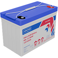 HRL12-380W Батарея Vektor Battery серия HRL, HRL 12-380W, напряжение 12В, емкость 105 Ач (разряд 10 часов), макс. ток разряда (5 сек.) 1050 А, макс. ток заряда 31,5 А, свинцово-кислотная типа AGM, клеммы М6, ДxШxВ 307x168x211мм., вес 29,2 кг., срок службы