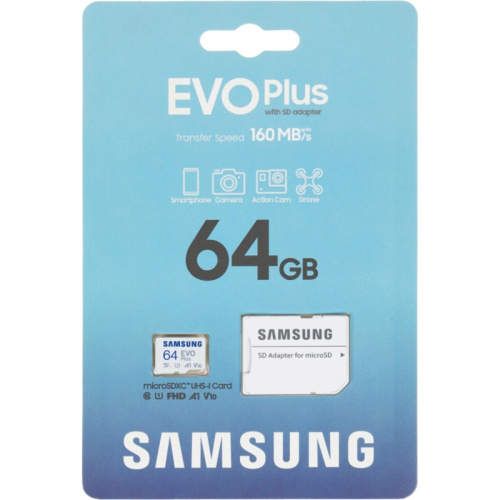MB-MC64SA Флеш карта microSDXC 64GB Samsung MB-MC64SA EVO Plus + adapter фото 2 MB-MC64SA Флеш карта microSDXC 64GB Samsung MB-MC64SA EVO Plus + adapter фото 2