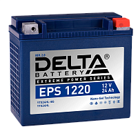 EPS1220 Аккумуляторная батарея для мото-техники/ DELTA серия EPS, EPS 1220, напряжение 12В, емкость 24 Ач (разряд 10 часов 10.5 В), пусковой ток: 340А, полярность обратная ( - +), тип AGM;GEL (гелевый), клеммы: M06, ДxШxВ 205x87x162мм., вес 7,55кг